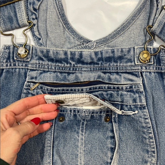 FiveBrother BIB OVERALL blue JEANS DENIM PANTS mens size 38 Baggy 90s grunge rip - Picture 7 of 16